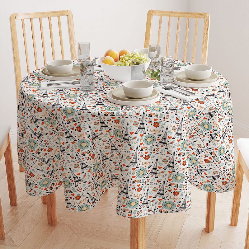 Round Tablecloth， 100% Cotton， 60 Round， Colorful Paris Design