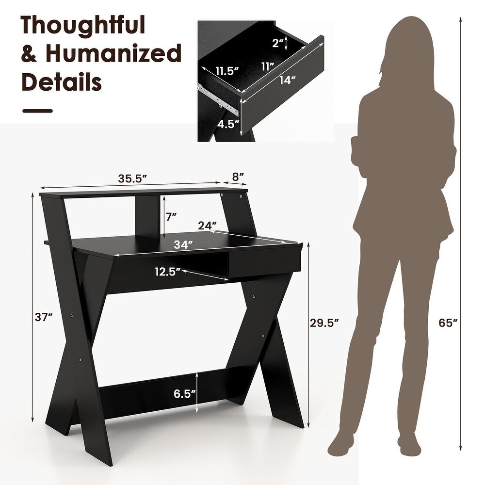 Gymax Computer Desk Study Writing Table Small Space w/ Drawer