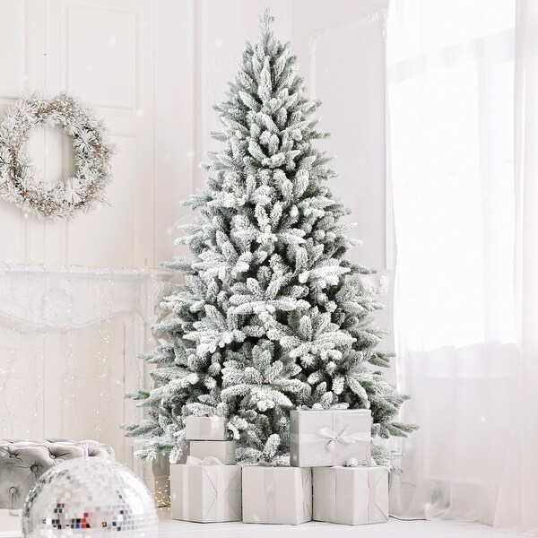 5ft PE/PVC Prelit Artificial Christmas Flocked Tree Flocked Automatic Tree Environmentally Friendly Fireproof，White Green