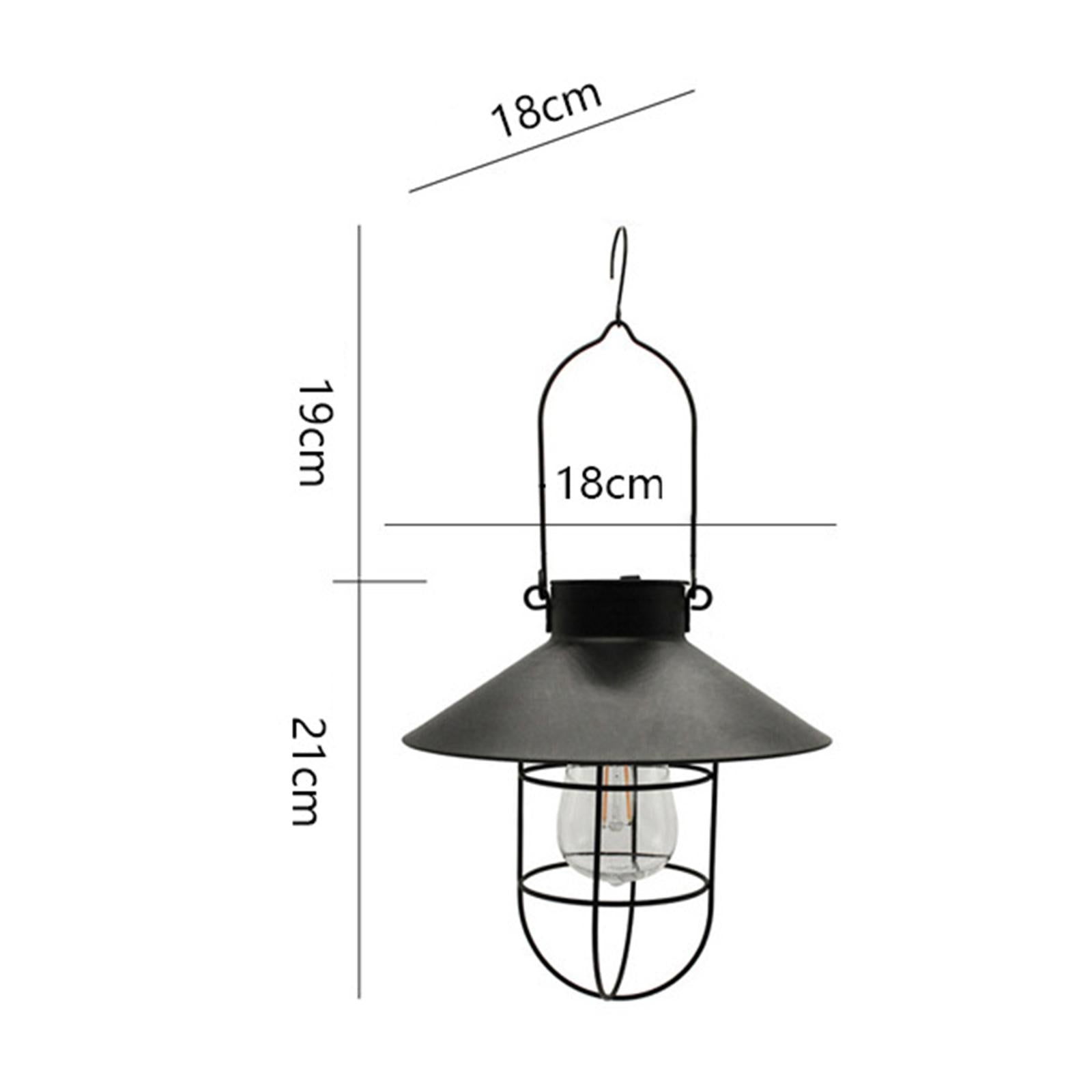 Solar Lantern Lamp Outdoor Hanging Waterproof Vintage Metal Lights with Tungsten Bulb Decorative for Patio Backyard Black