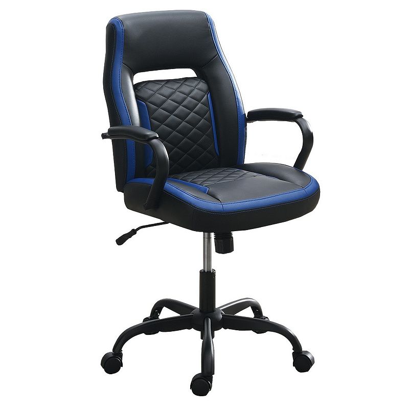 Ida 26 Inch Ergonomic Office Chair， Faux Leather Swivel Seat， Black， Blue