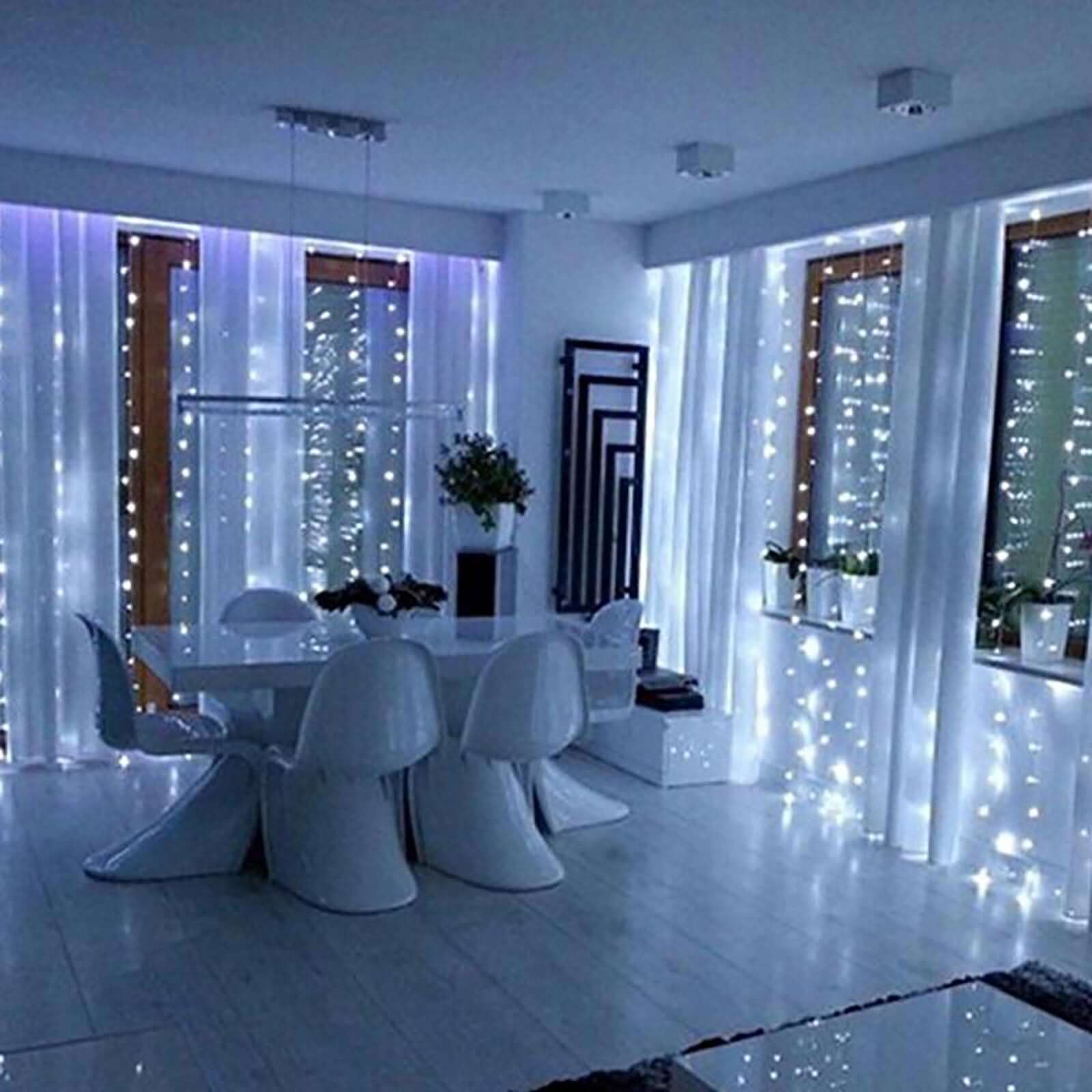 Cool White 300 LED Icicle Curtain Fairy String Lights with 8 Modes 10ft