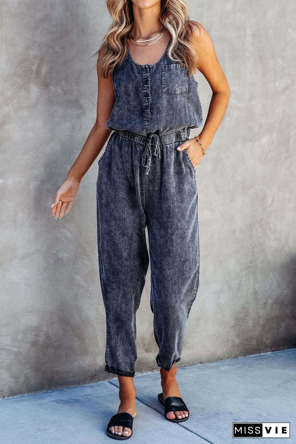 Sleeveless Denim One Piece Jumpsuit