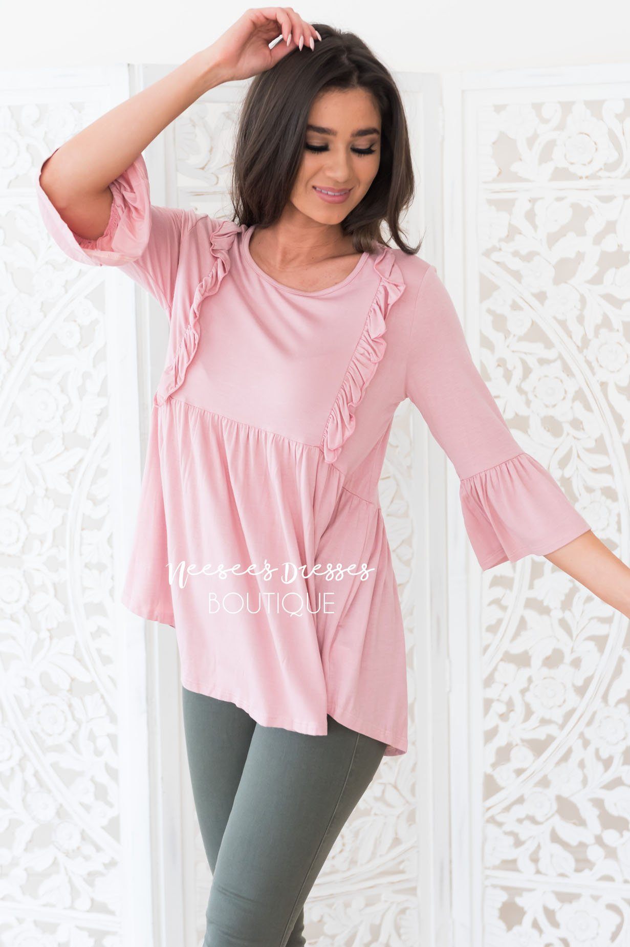 Pretty Please Modest Ruffle Blouse