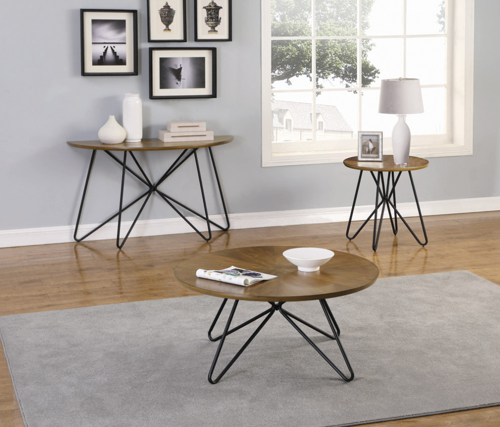 Brinnon Semicircle Sofa Table Dark Brown and Black   Modern   Console Tables   by Modon  Houzz