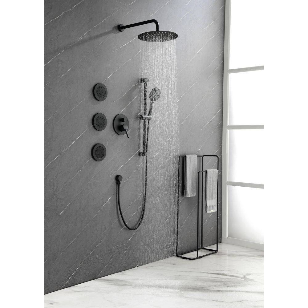 Mondawe 3-Spray Patterns Bathroom Showers 12 in. Wall Mount Round Rainfall Dual Shower Heads in Matte Black-R with 3 Body Jets MO1773DT-MB