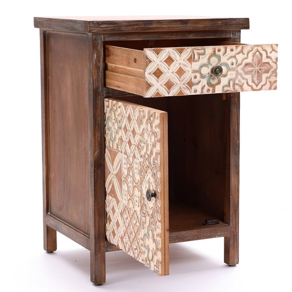 Farmhouse Patchwork Wood Side Table with Storage - 26.4