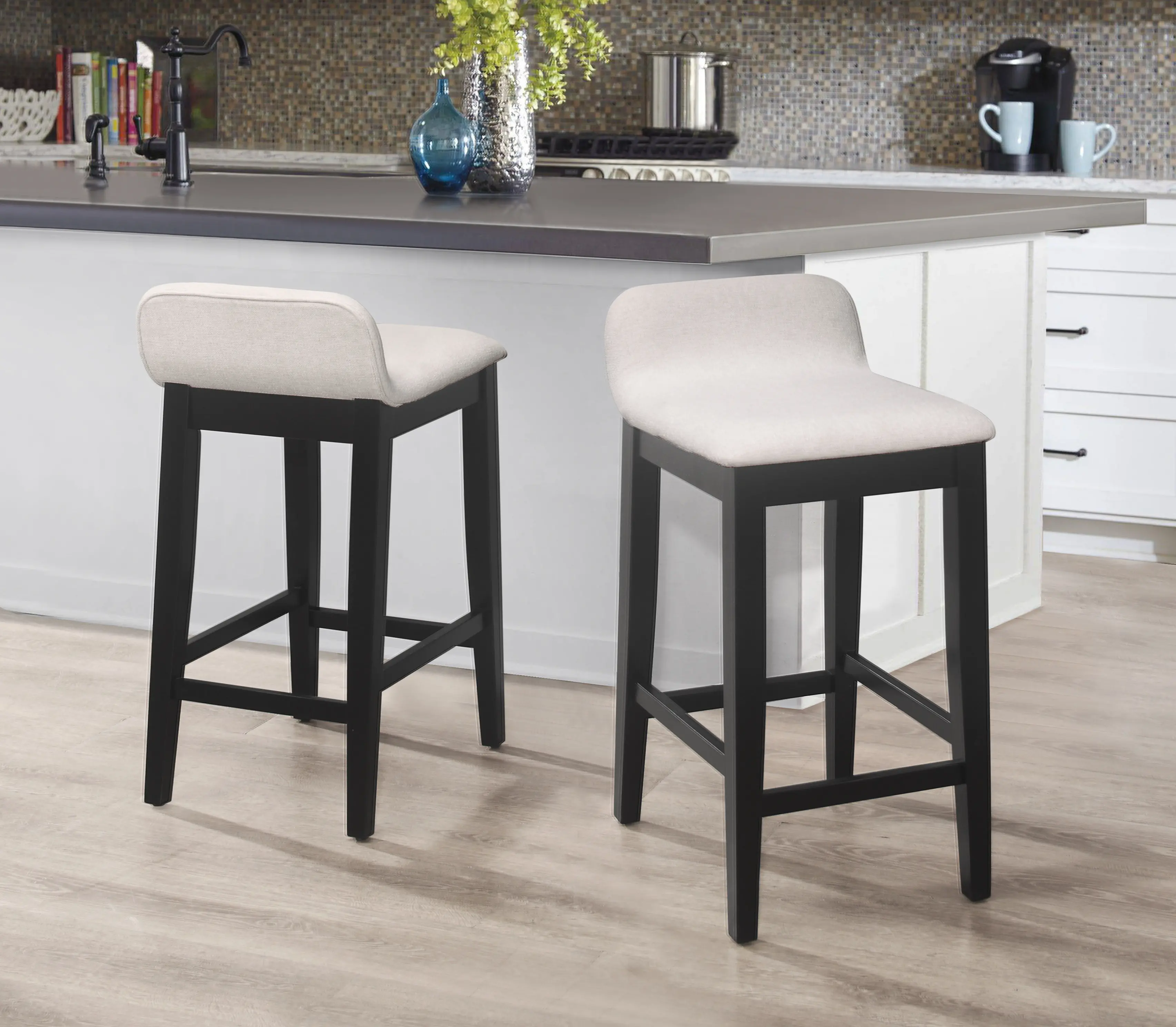 Maydena Contemporary Black Wood Counter Height Stool