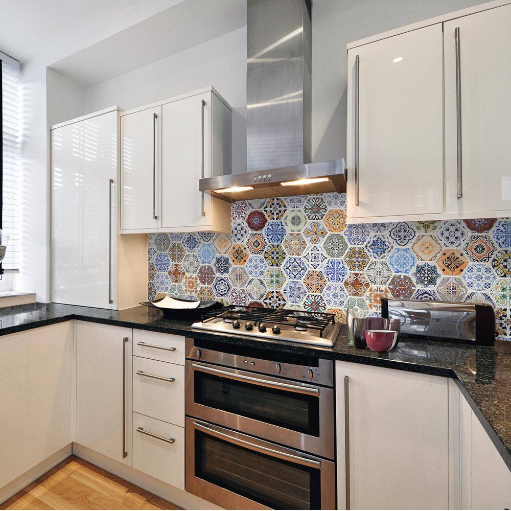 Dundee Deco 3D Falkirk Retro 101000 in. x 38 in. x 19 in. Multicolor Hexagon Patchwork Mosaic PVC Wall Panel TP10015623