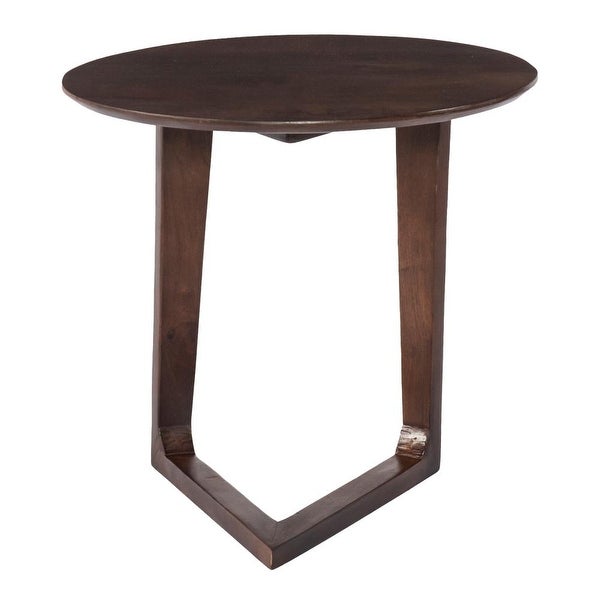 Mango Wood Round Side Table with and Cantilever Base， Brown - 19 L X 38 W X 18 H