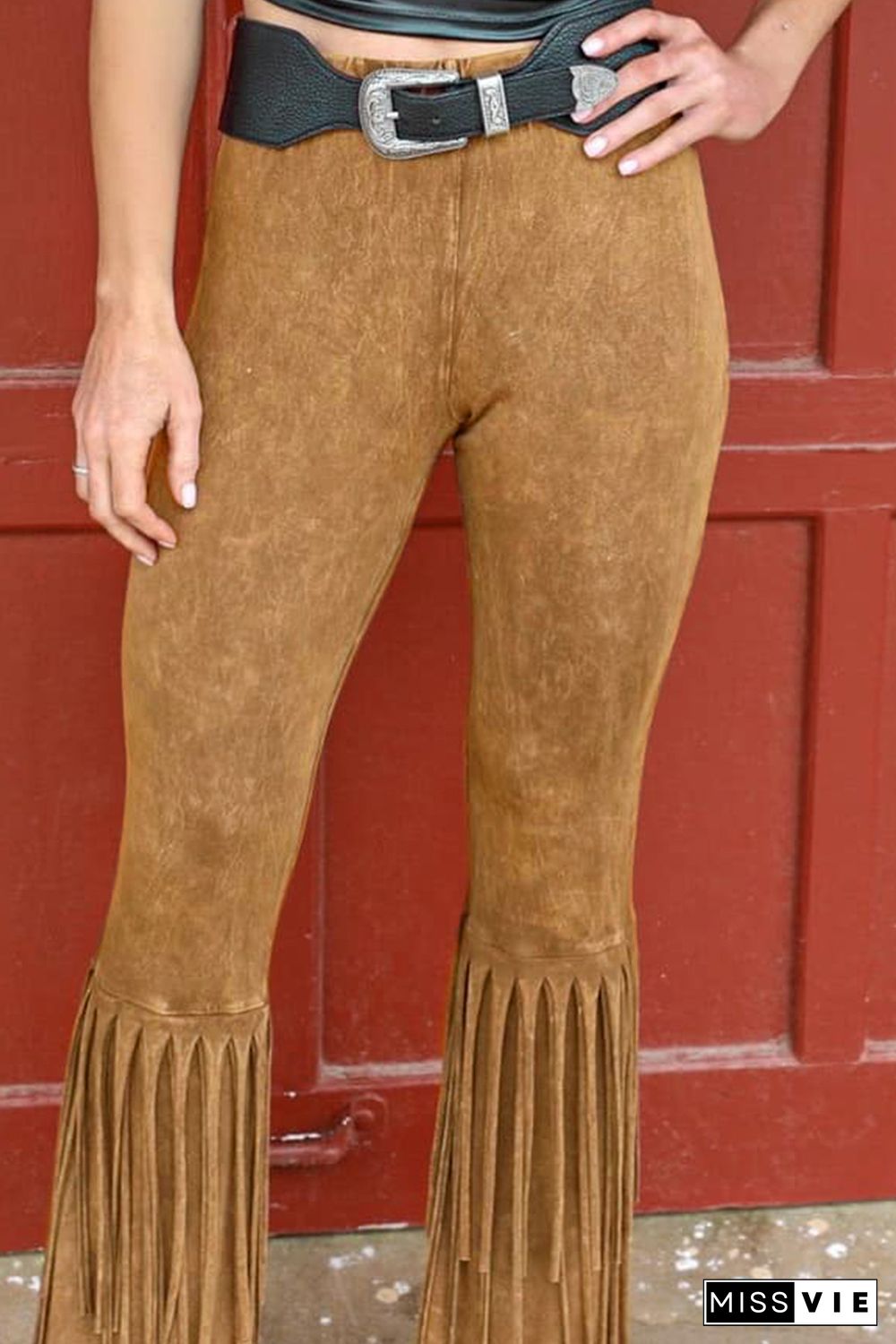 Western High Waist Fringe Flare Pants