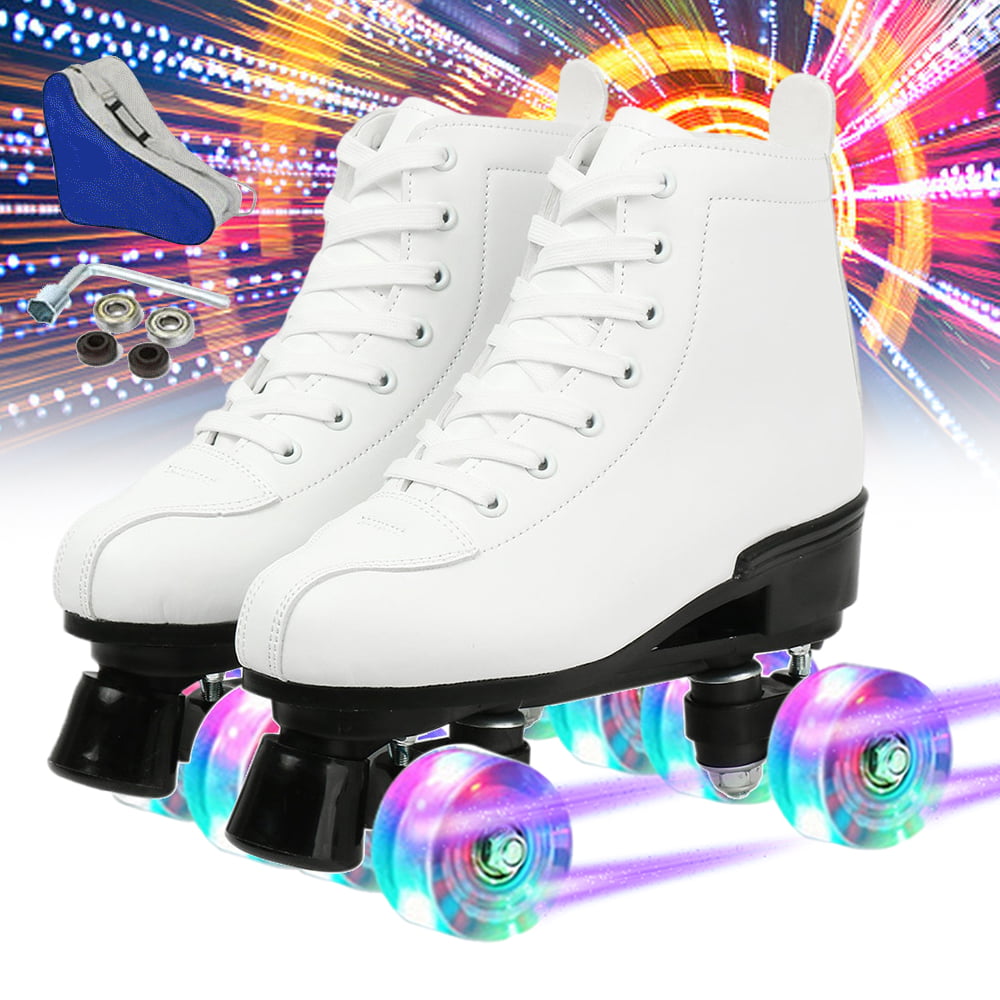 Roller Skates Adult Hightop Roller Skates Unisex Pu Leather Double Row Roller With Flash Wheels Roller Skates For Men Women Indoor And Outdoor，White 6