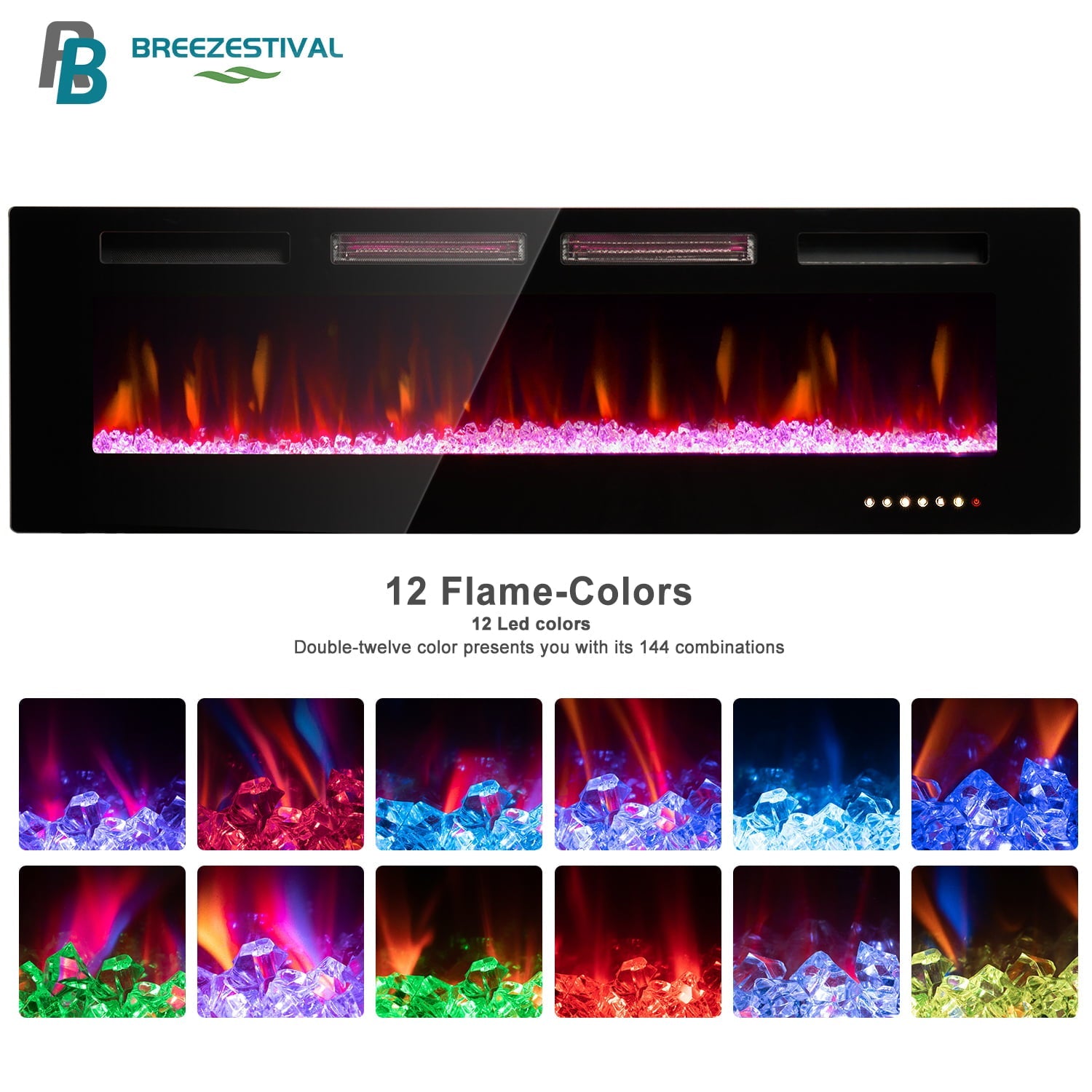 BaPiPro 60 inch Electric Fireplace, Recessed Wall Mounted Electric Fireplace inserts,Ultra Thin, 750W/1500W, 12 Color Flame, Remote Control