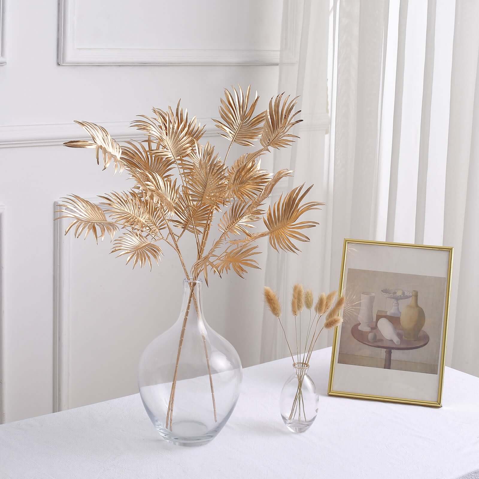 3 Pack Metallic Gold Artificial Palm Leaf Branches, Faux Plant Vase Fillers 24