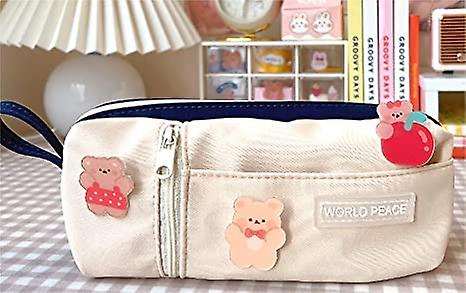 Kawaii Aesthetic Cute Pencil Case Bag With 3pcs Pins Large Capacity Stationery Pouch Box Holder Organizer Office College School Adults Students Teens