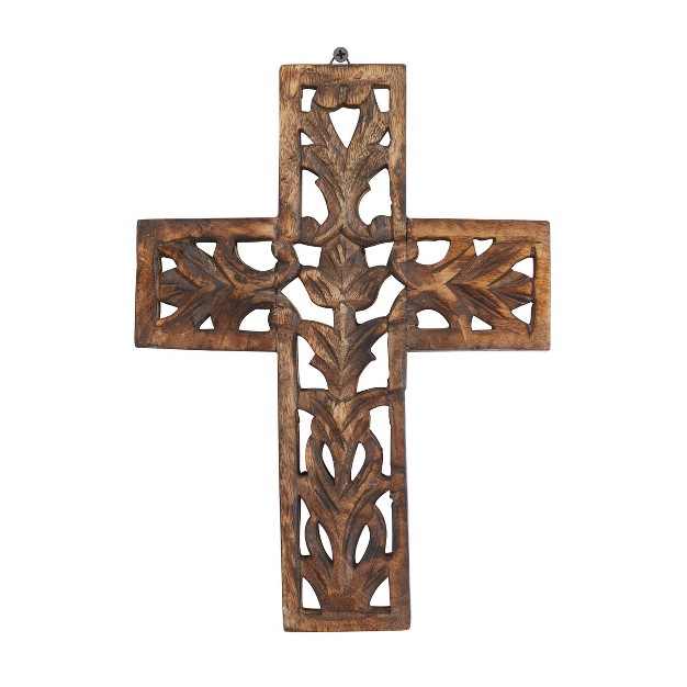 X 9 quot Mango Wood Biblical Carved Cross Wall Decor Brown Olivia amp May