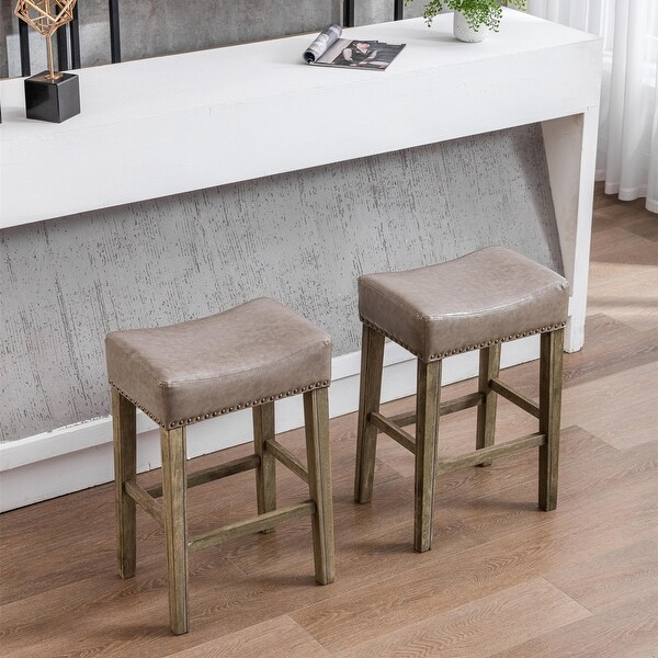 Bar Stools for Kitchen Counter Backless Faux Leather Stools(26 Inch， Set of 2)