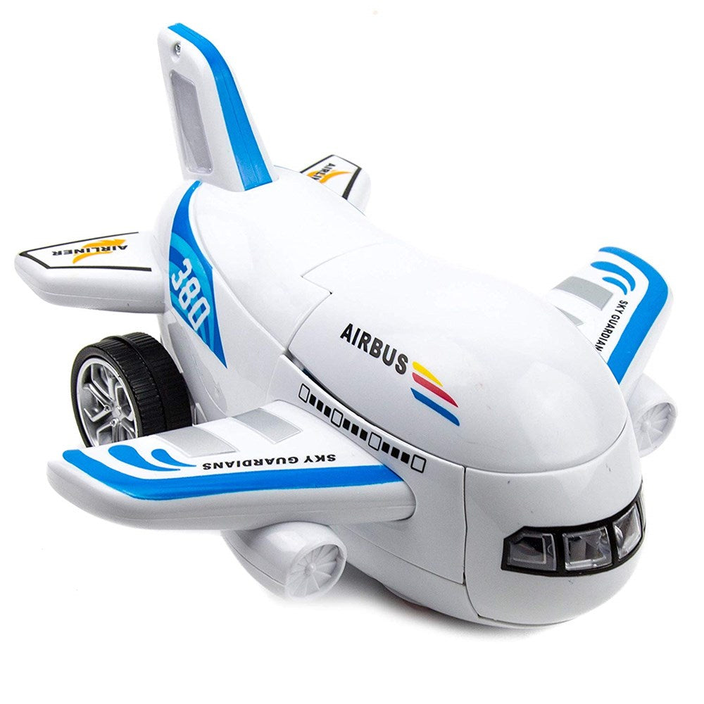 Toysery Deformation Airplane Toy Robot， Battery Operated Transformers Robot Toy with LED Light and Realistic Sounds， Bump and Go Action Airplane for Boys， Girls， Kids