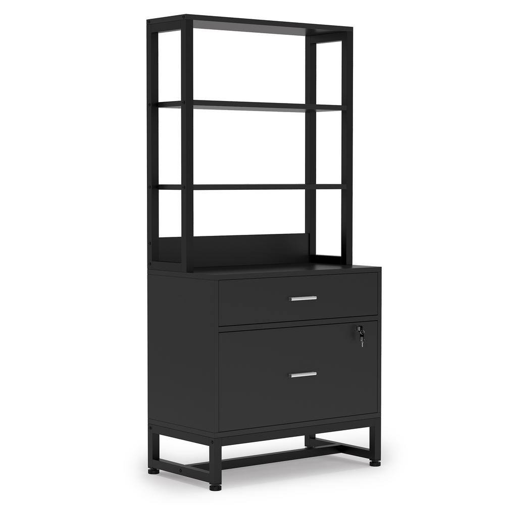 TRIBESIGNS WAY TO ORIGIN Cindy Black Vertical File Cabinet with Shelves Stander Drawer and File Drawer HD-SF0575B