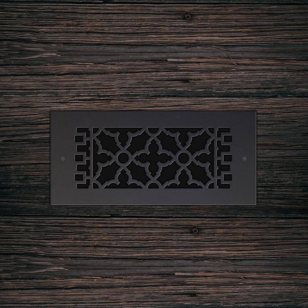 Reggio Registers Scroll Series 4 in. x 10 in. Cast Iron Grille Black with Mounting Holes 612-H