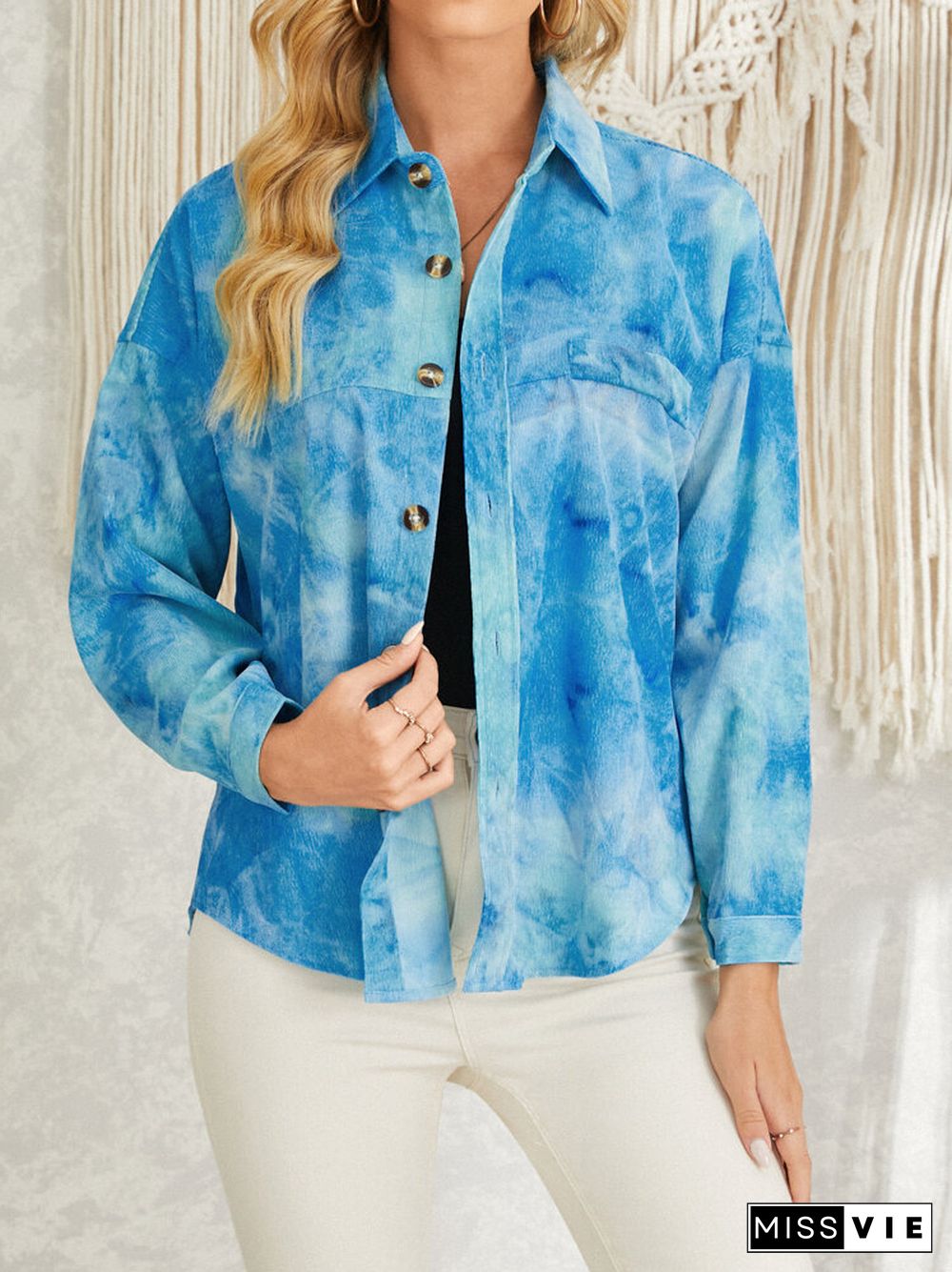 Tie Dye Corduroy Button Long Sleeve Lapel Jacket