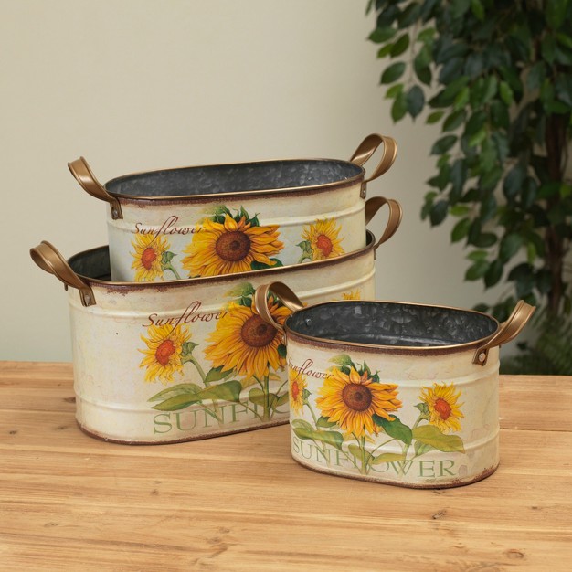 Gerson International Assorted Metal Nesting Sunflower Decorative Buckets Set Of 3