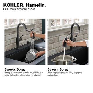 KOHLER Hamelin Single Handle Pull Down Sprayer Kitchen Faucet in Matte Black K-R33446-SD-BL