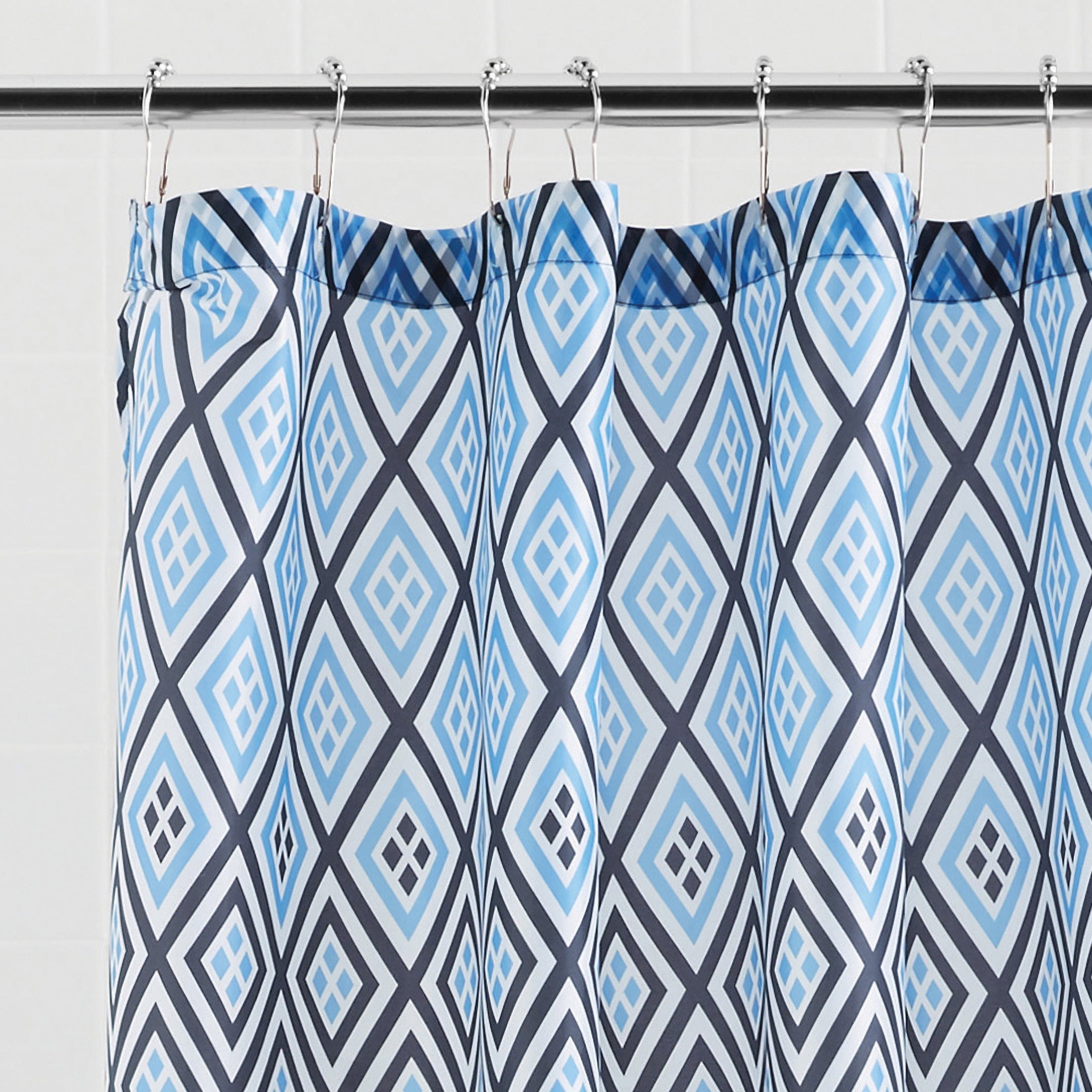 Mainstays Stockholm 15-Piece Geometric Polyester Shower Curtain Set， Navy