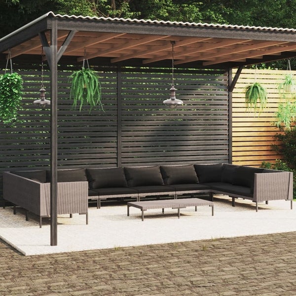 11 Piece Patio Lounge Set with Cushions Poly Rattan Dark Gray