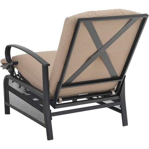 Metal Outdoor Recliner Lounge Chair with Beige Cushion