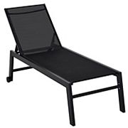 Outsunny Patio Garden Sun Chaise Lounge Chair with 5 Position Backrest 2 Back Wheels and Industrial Design Black