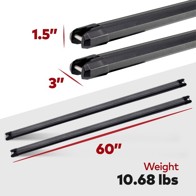 Yakima Pair Of 60 Inch Heavy Duty Crossbars For Rooftop Tents With T Slot Attachments Tie Down Points Rubber Infill And Wind Noise Reduction