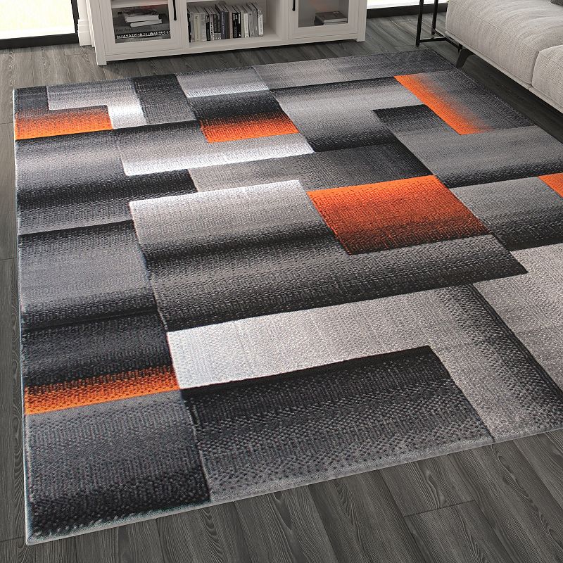 Masada Rugs Masada Rugs Trendz Collection 8'x10' Modern Contemporary Area Rug in Orange， Gray and Black-Design Trz861