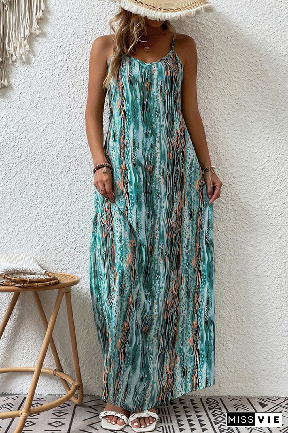 Tie Dye Printing Spaghetti Maxi Dress