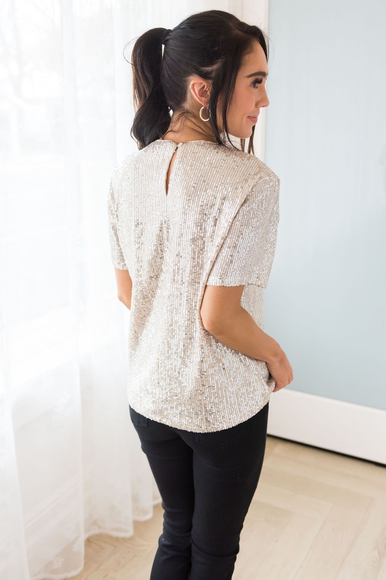 Love Actually Modest Sequin Blouse