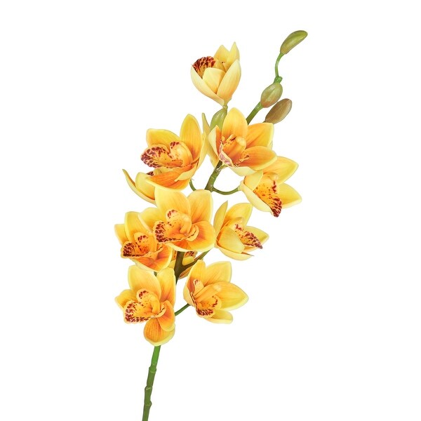 Set of 3 Yellow Orange Artificial Cymbidium Orchid Flower Stem Tropical Spray 30in