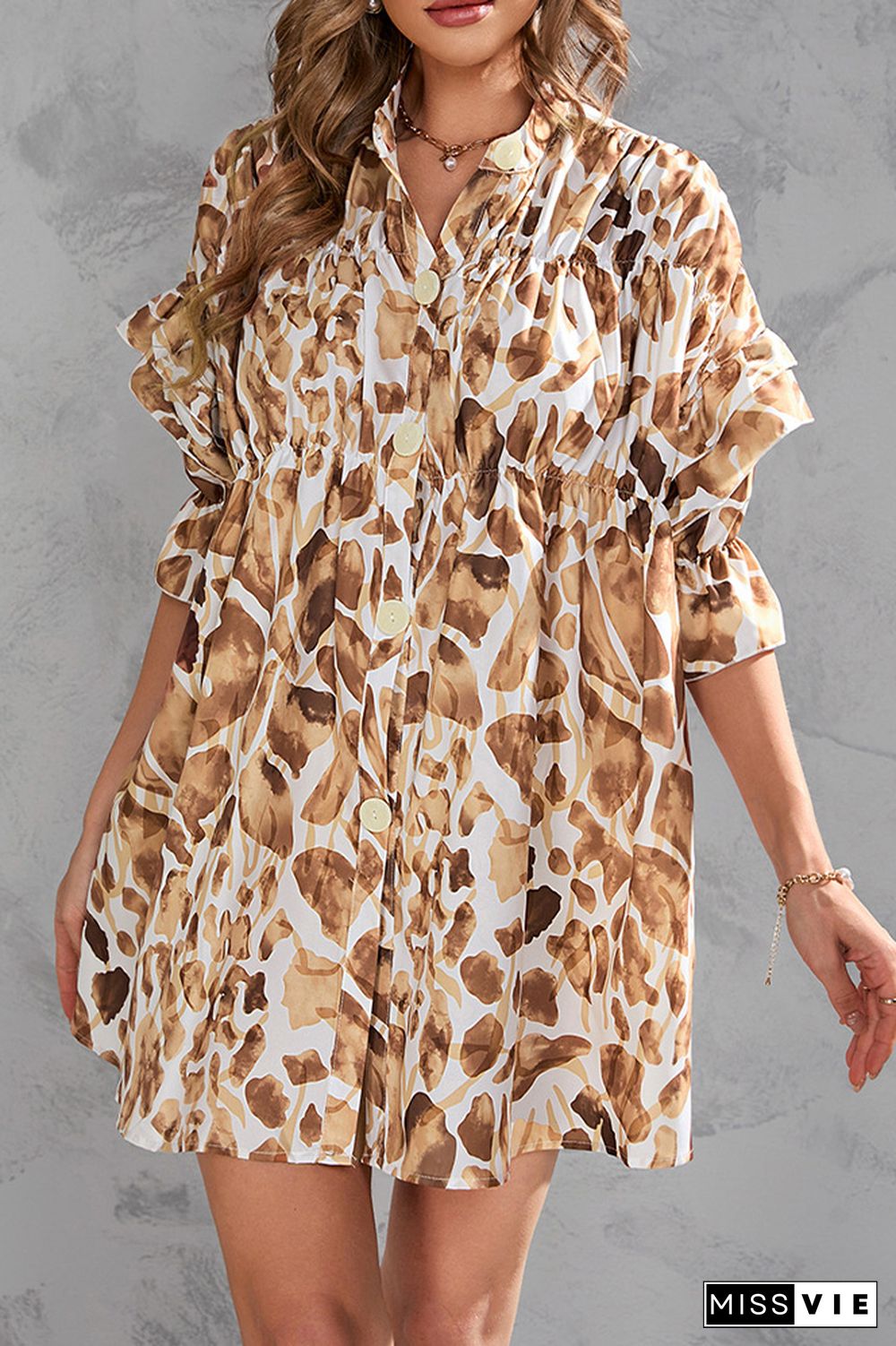 Half Sleeves Floral Button Up SHirt Dress