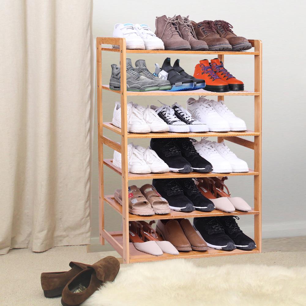 Zimtown Bamboo Wood 6-Tier Shoe Rack Pairs Entryway Shoe Shelf Tower Shoe Storage Organizer for Closet Hallway Living Room Bedroom Dorm Natural