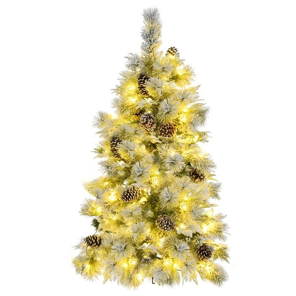 4FT PreLit Spruce Snow Flocked Christmas Tree with LED Lights