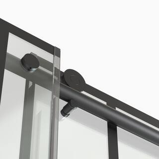 niveal Ruhr 60 in. W x 76 in. H Sliding Semi-Frameless Shower Door in Matte Black with Patterned Glass 7051CBRH7660MB