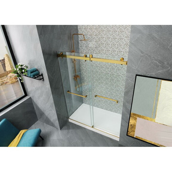 Frameless Double Sliding Shower Glass Door Gold 56...