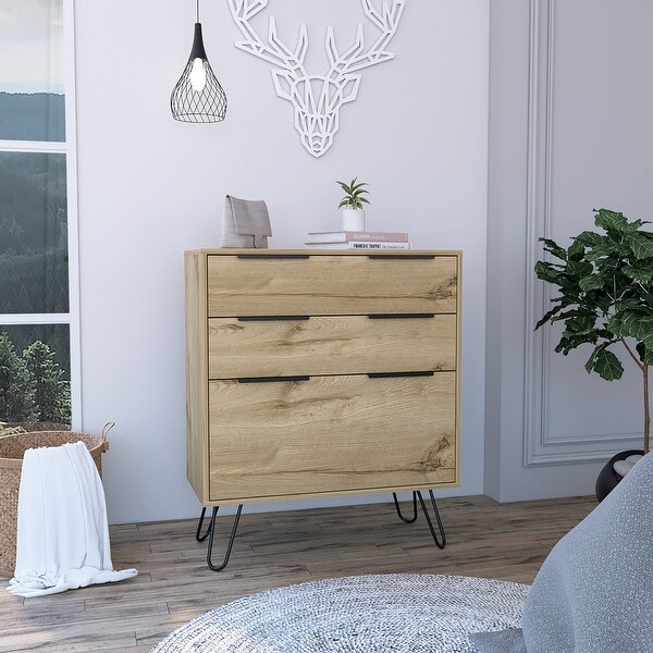 Elegant Style 3-Drawers Dresser， Storage Cabinet with 4 Hairpin Legs， Chest Organizer for Bedroom， Living Room， Hallway - - 37828117