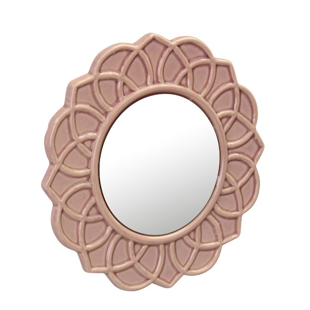 Round Floral Ceramic Wall Hanging Mirror Pink Stonebriar Collection