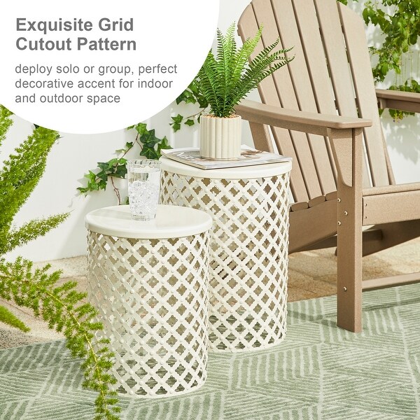 Glitzhome Set of 2 Multifunctional Metal Garden Stool Outdoor Table