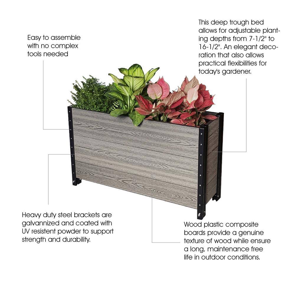 EverBloom 36 in. L x 12 in. W x 21 in. H Elevated Composite Deep Trough Planter in Grey E213612G