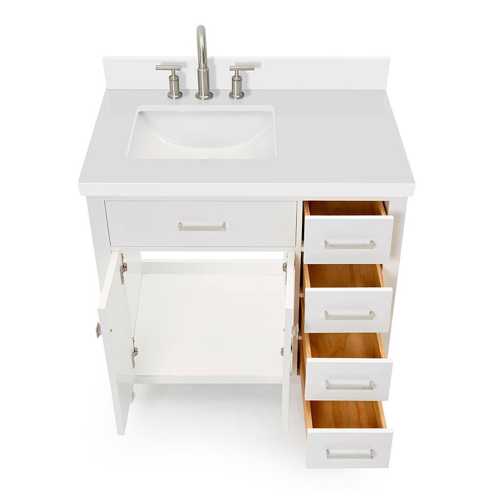 ARIEL Bristol 37 in. W x 22 in. D x 36 in. H Freestanding Bath Vanity in White with White Quartz Top H037SLWQRVOWHT