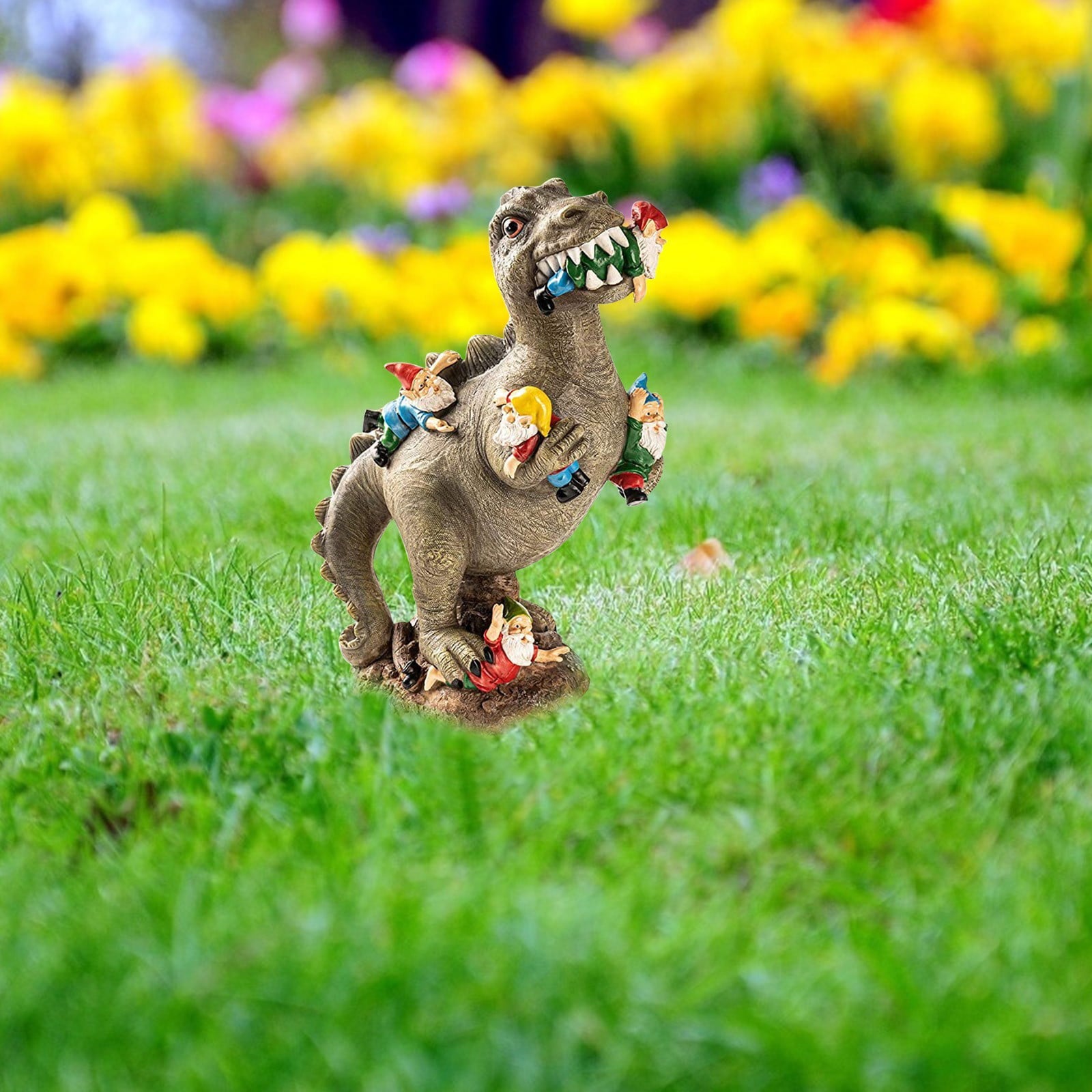 TOYFUNNY Garden Gnome Statues Outdoor Decor, Dinosaur Eating Gnomes Garden Decor