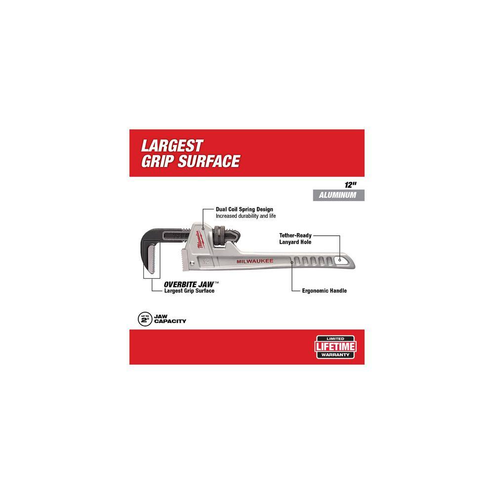 MW 10 in. Aluminum Pipe Wrench with Power Length Handle with 12 in. Pipe Wrench (2-Piece) 48-22-7213-48-22-7212