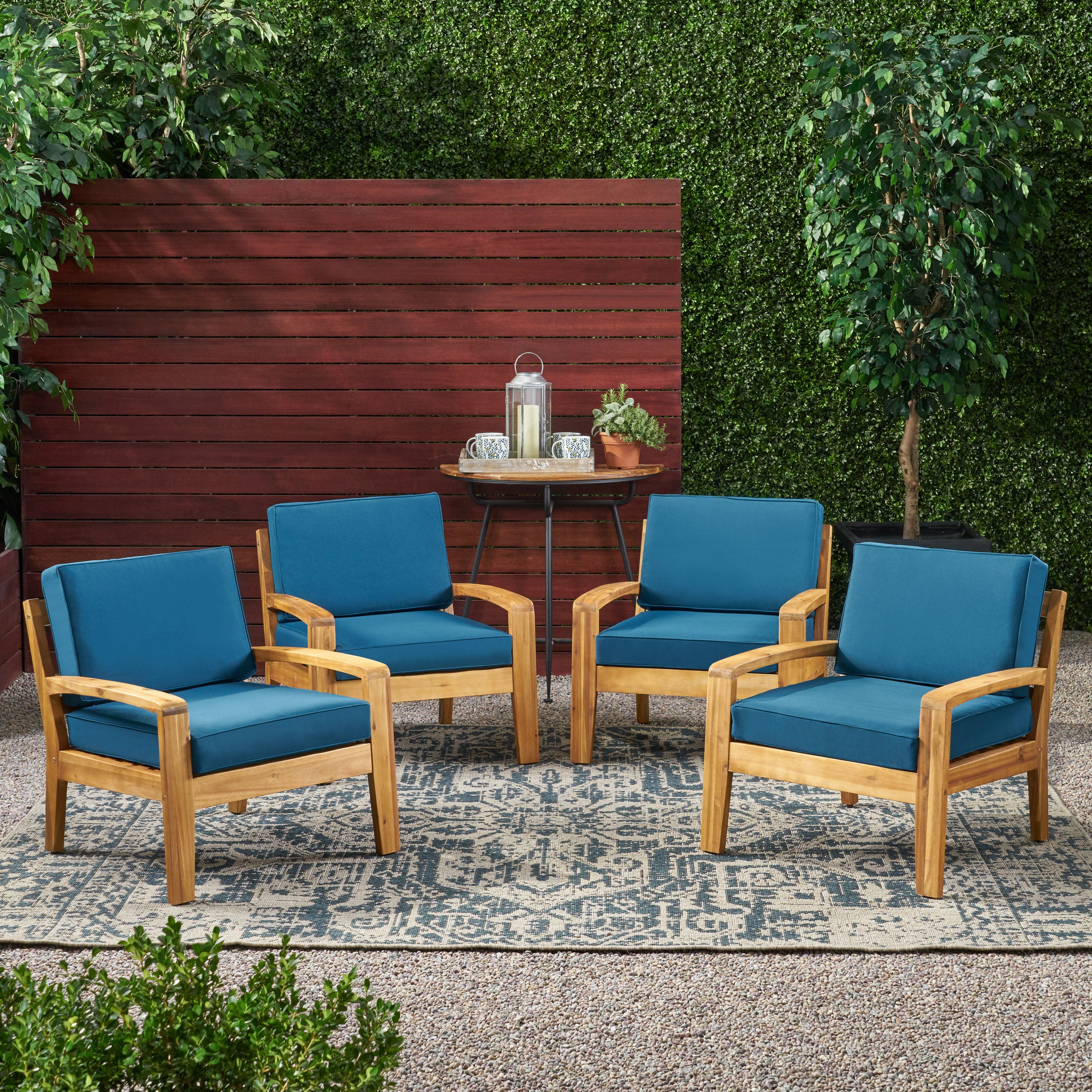 Parma Outdoor Acacia Wood Club Chairs with Cushions (Set of 4)