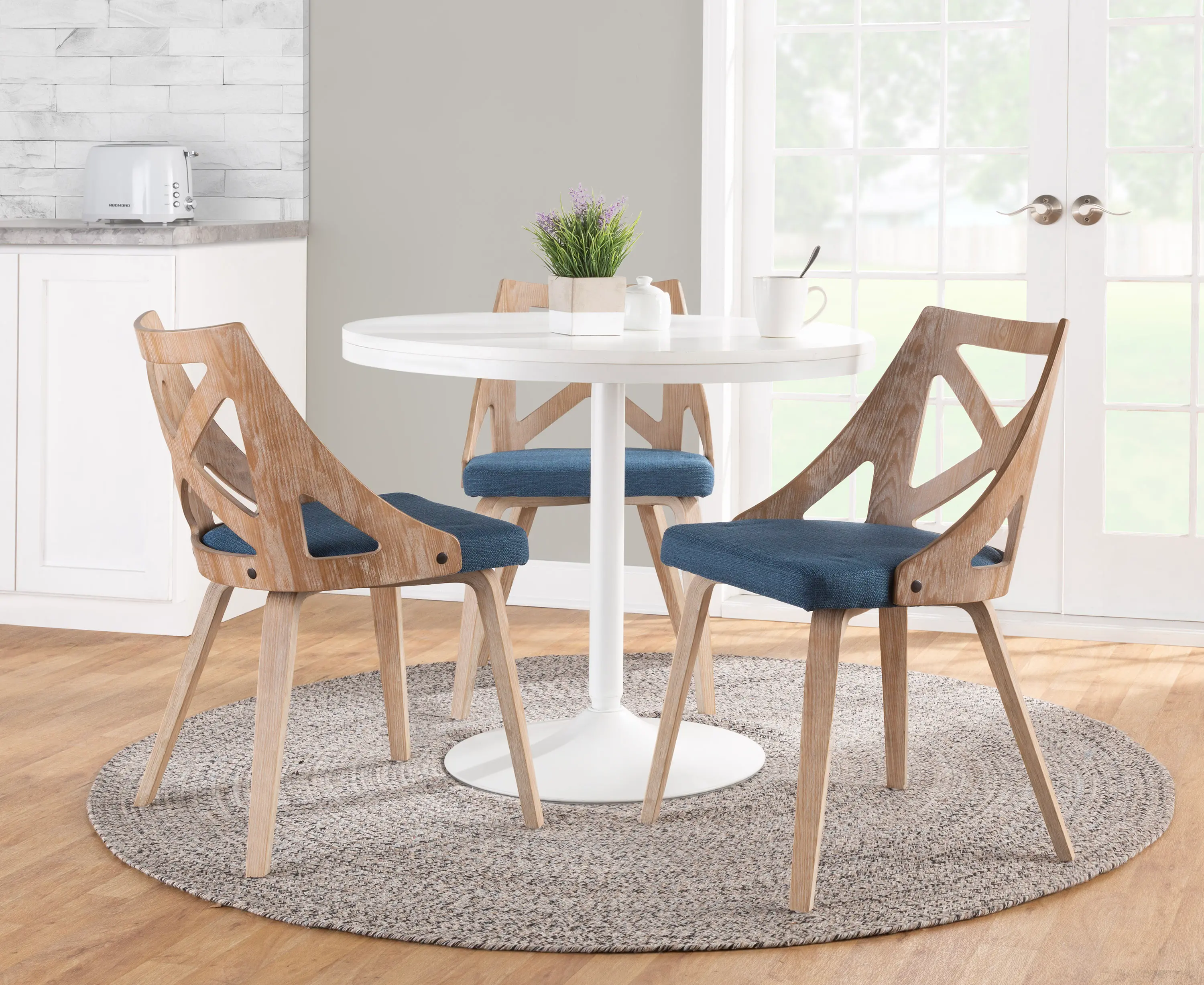 Charlotte Light Brown and Blue Dining Chairs， Set of 2